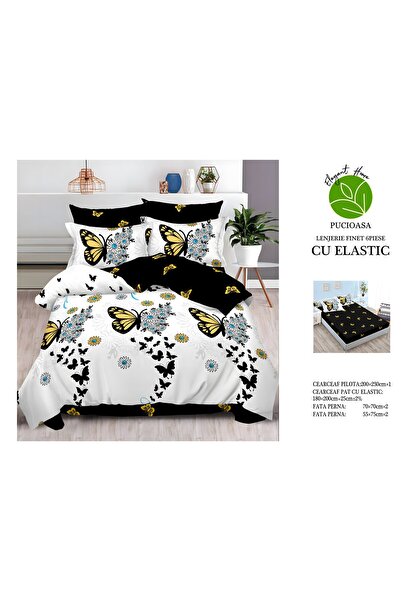 naniland.ro Lenjerie de Pat Bumbac Satinat 2 Persoane 6 Piese cu Elastic 180x...