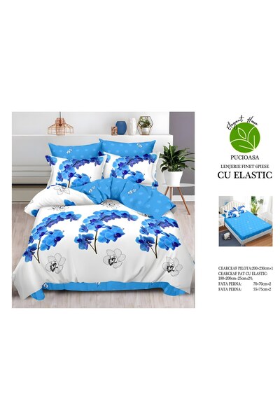 naniland.ro Lenjerie de Pat Bumbac Satinat 2 Persoane 6 Piese cu Elastic 180x...