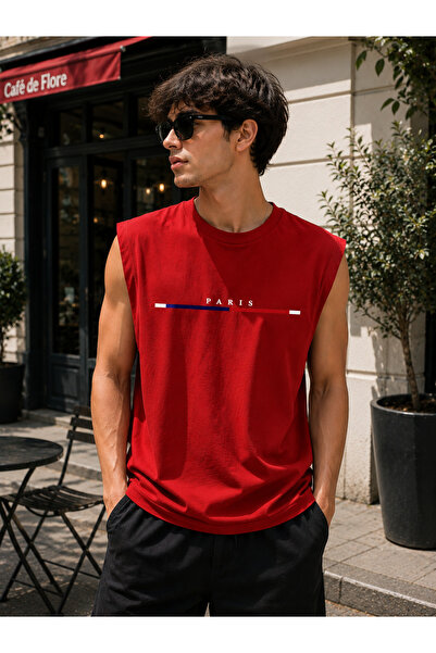 caddekombin Zero Sleeve Unisex Paris Cotton Combed Cotton Crew Neck T-Shirt