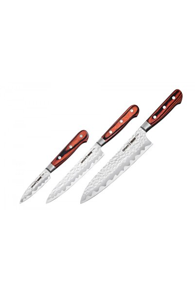 Samura Set 3 Cutite de bucatarie, Samura, Otel / Lemn, 21 / 15 / 18.5 cm, Maro