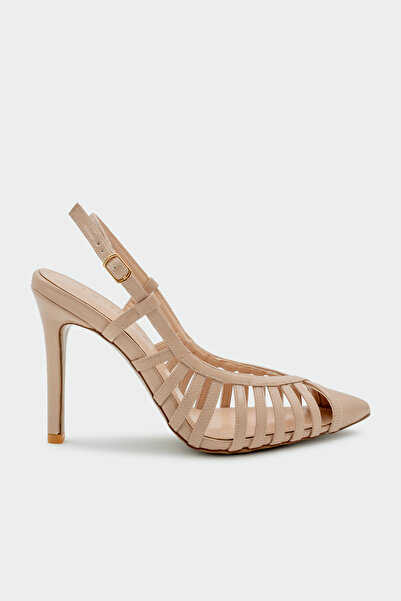 LAMİNTA Stella Stripe Detailed Pointed Toe Women's Nude Heeled Shoes