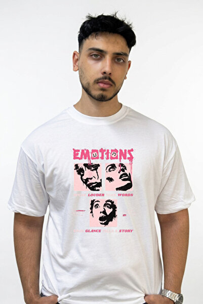Anetos Λευκό μπλουζάκι με στάμπα Grunge Emotions Design σε μεγάλο μέγεθος
