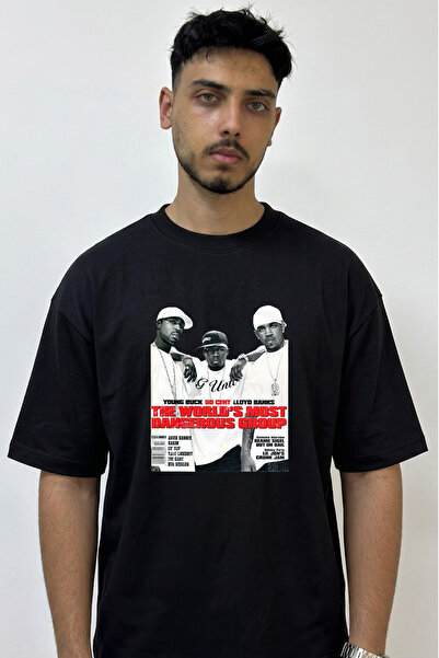 Anetos G Unit Design Printed Oversize Black T-Shirt