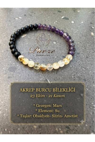 parze doğaltaş Zodiac Scorpio Sign Natural Stone 6 mm Bracelet (Traditional A...