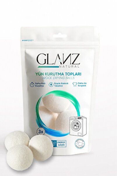 Glanz 3 Pieces of Wool Felt Laundry Dryer Balls 7 - 8 cm - Natural Product