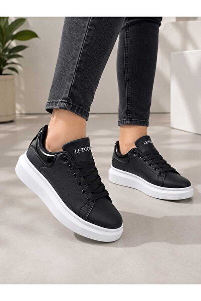 LETOON Sıyah Kalın Bağcıklı Günlük Unisex Sneaker Spor Ayakkabı