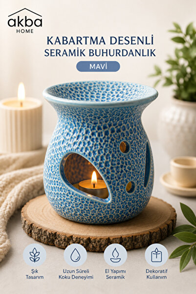 AKBA HOME Kabartma Desenli Seramik Buhurdanlık Dekoratif Tealight Mumluk Oda ...
