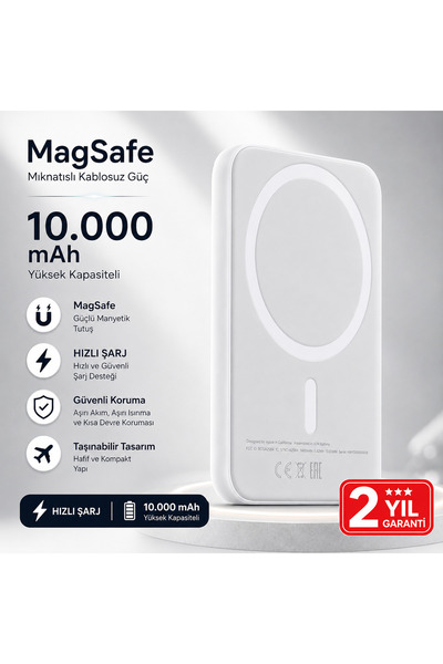 WMX TEKNOLOJİ 10000 mAh Manyetik MagSafe Uyumlu Powerbank 15W Hızlı Kablosuz ...