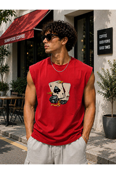 caddekombin Zero Sleeve Unisex Playing Cards Printed Cotton Combed Crew Neck ...