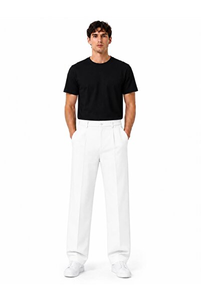 l l lona lucy Men's Pleated Half Elastic Baggy Fabric Trousers