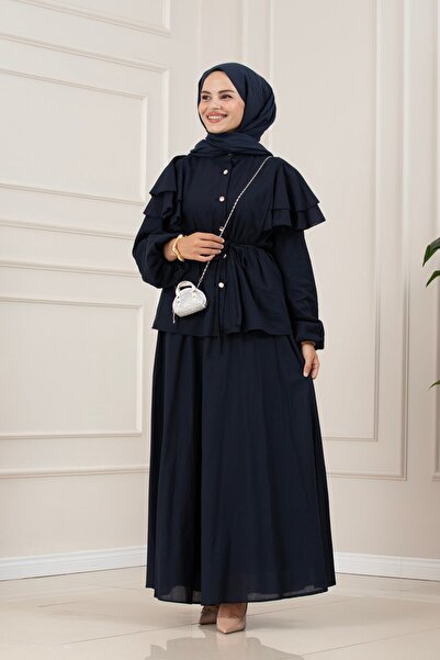 Sevitli Layered Detailed Minel Skirt Set - Dark Blue