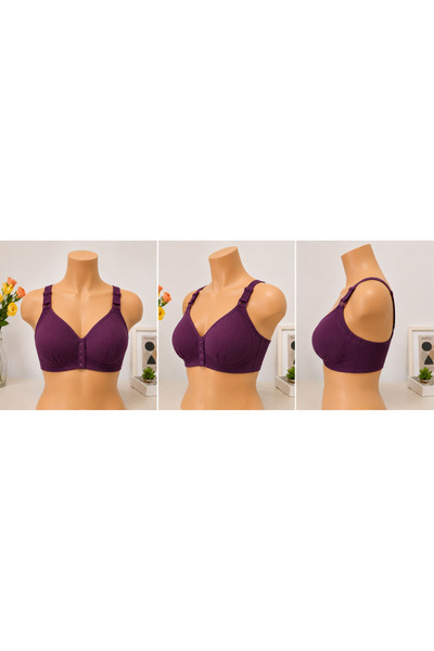 MODA Front Snap Fastener (Buttoned) Cotton Gathering C Cup Bra