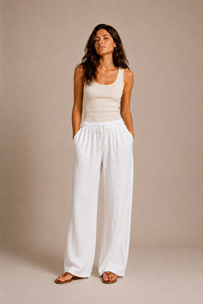 BARRELS AND OIL Women's Tie-Waist Wide-Leg Pants - White