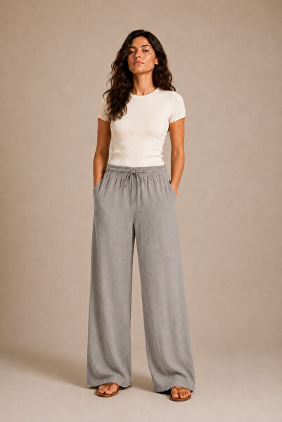 BARRELS AND OIL Women's Tie-Waist Wide-Leg Trousers - Gray