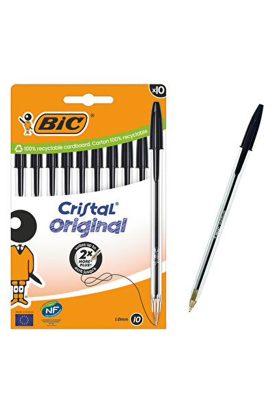 Bic στυλό διαρκείας ballpoint Cristal Original, 1.0mm μύτη, μαύρο, 10τμχ