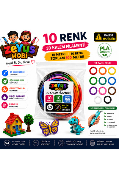 ZEYUS HOBİ ZEYUS FİLAMENT 10 RENK 10METRE ( TOPLAM 100 METRE )