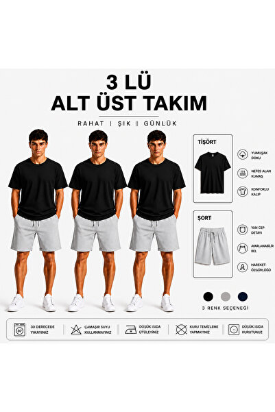 Generic Brand 3-Piece Men's Shorts-T-Shirt Set Breathable Lightweight Fabric ...
