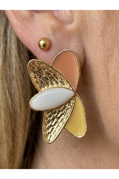 EKİDORA Women's Gold Leaf Enamel Colorful Earrings Set of 2 Stylish Bijouteri...