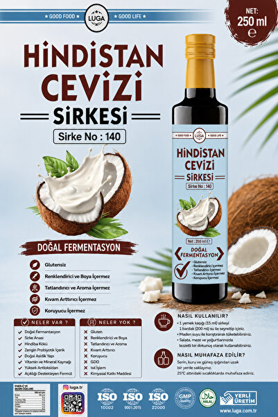 Luga Hindistan Cevizi Sirkesi 250 ml - Doğal Fermantasyon, Katkısız, Koruyucu...