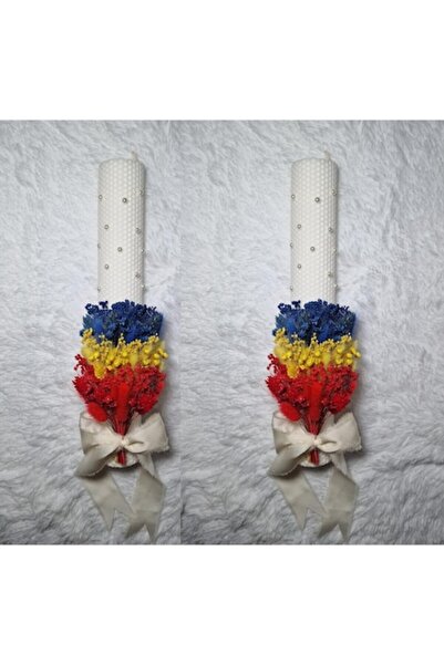 OEM Set de 2 lumânări de nuntă sau botez, din ceară, decorate cu flori uscate...