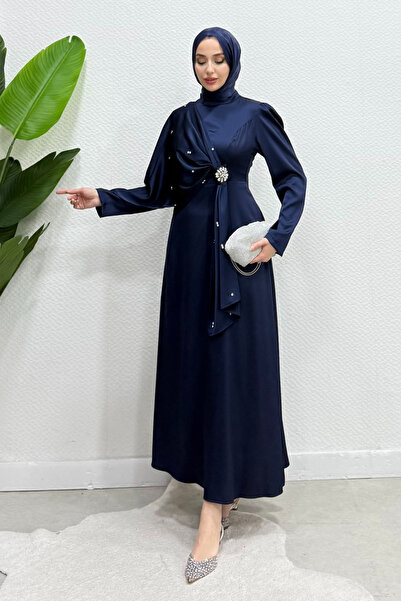 NİLNUR MODA فستان سهرة من قماش الساتان مع بروش لارا ستون من نيو سيزون، مناسب ...