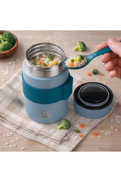 Z Store 450ml Food Thermos with Spoon - Blue Stainless Steel