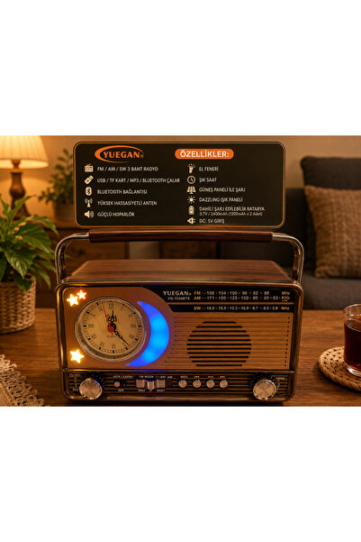 Genel Markalar Retro Nostaljik Bluetooth Hoparlörlü Radyo | Güneş Enerjili Şa...
