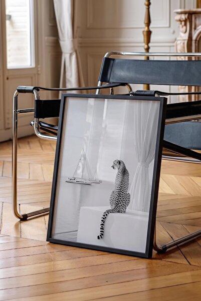 Postifull Cheetah and Sailboat Poster, Black Framed Poster, Old Money Series,...