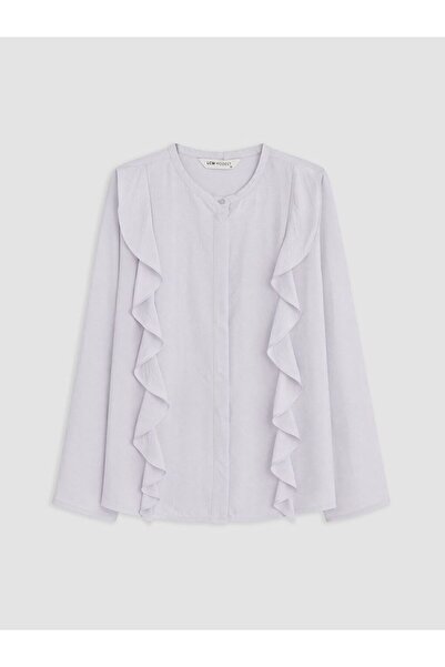 LC Waikiki Lcw Modest Lilac High Neck Ruffled Modal Blend Blouse