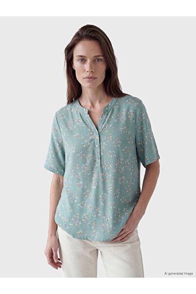 LC Waikiki Lcw Grace Blue Crochet Collar Floral Blouse