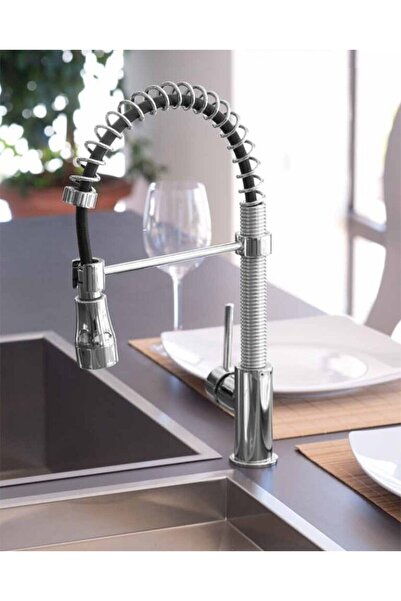 Karag FM 56 Μπαταρία Κουζίνας Mε Aποσπώμενο Nτους Inox Χρωμέ Ανοξείδωτο Ατσάλι