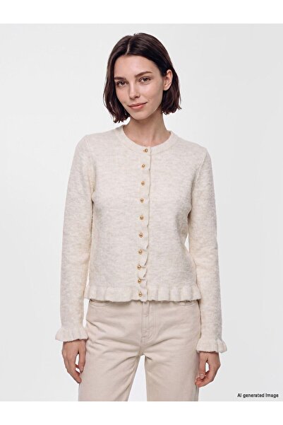 LC Waikiki Lcw Modest Ecru Crew Neck Women's Knitwear Cardigan