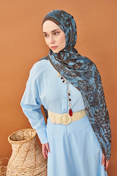 Silk Home شال ريفا تينسل سبرينج بلومز باللون الأزرق