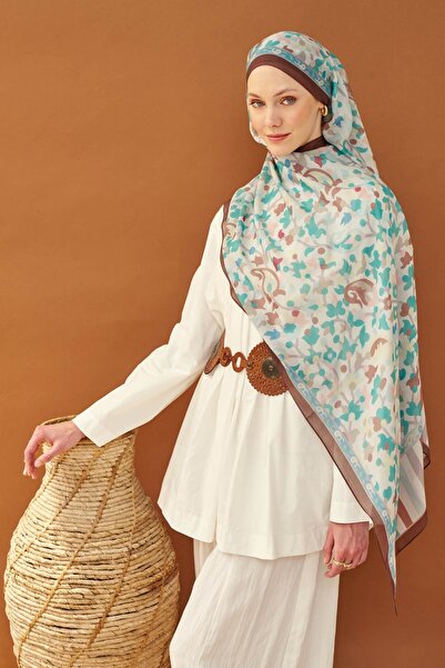 Silk Home Riva Shawl Tencel Botanical Floral Turquoise