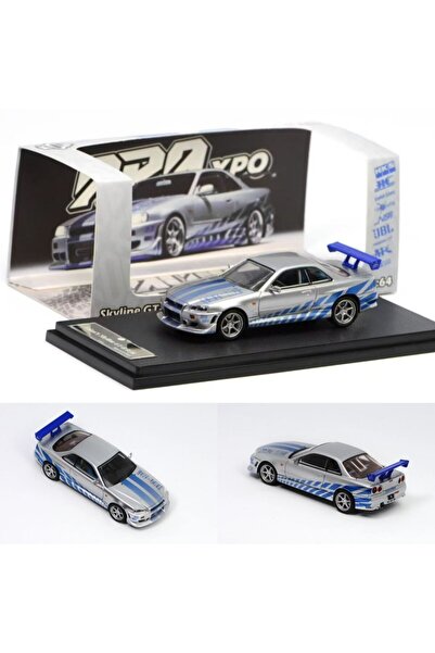 HOT WHEELS Nissan Skyline GT-R R34 V-Spec II Silver Blue 1:64 Diecast