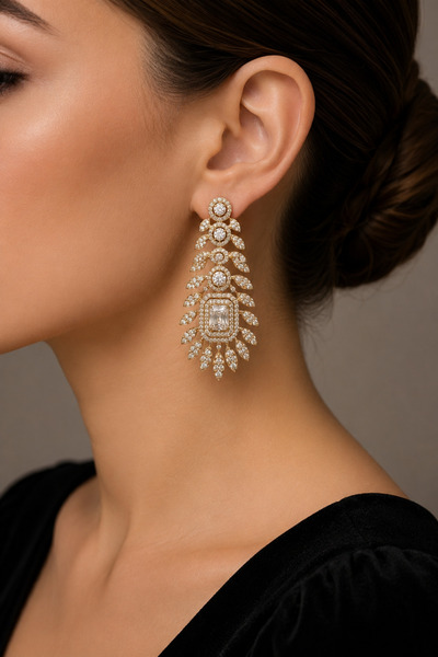 Generic Earrings and Ear Clip for Occasions, Gold Color, Zircon