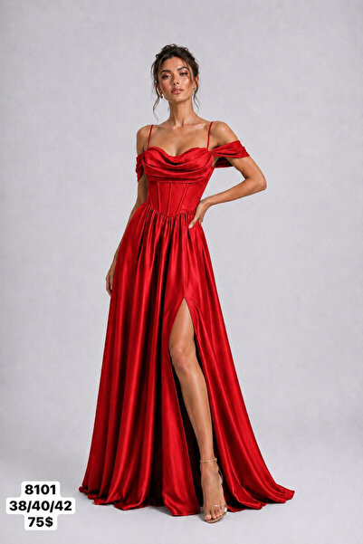 DORİDORCA Corset Detailed Back Tie Satin Dress
