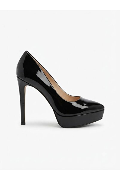 Obsidian %100 Hakiki Deri Siyah Rugan Sivri Burun 12 cm Platform Stiletto