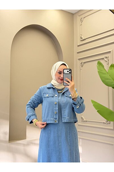 moda4b Women's 2 Piece Denim Jacket Long Dress Set – Premium Quality Hijab Je...