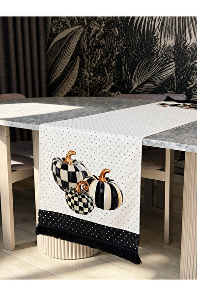 Skhome Pumpkin Modern Decorative Printed Fringed Runner 1 Piece 40X140Cm (Sks...