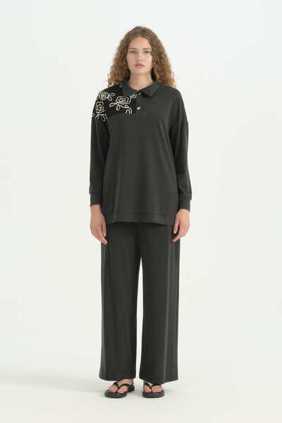 Nihan Jakar Mixli Trousers Tunic Set - Black