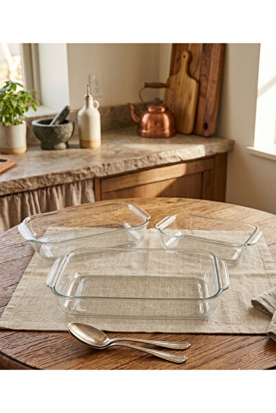 AR HOME 3 Pieces Glass Baking Tray Set