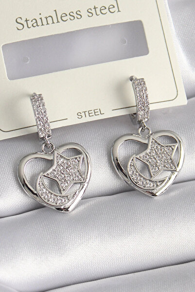 Marsilyan Brass Silver Color Heart Model Zircon Stone Moon Star Embroidered W...