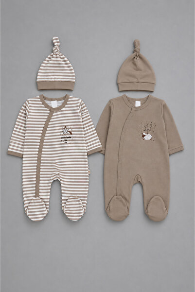 My Babies Label 2’li Unisex Patikli Tulum ve Şapka Seti – Çizgili & Vizon %10...