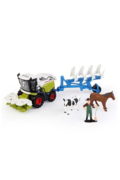 Jumbo Tractor jucărie cu plug, figurine animale, sunete și lumini