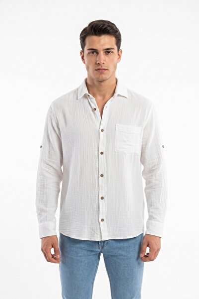 Mösyö Men's Breathable Muslin Fabric Long Sleeve Shirt Bgl-St05593