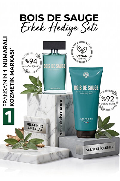 Yves Rocher Bois de Sauge Erkek Hediye Seti EDT 100 ml Parfüm ve Saç Vücut Şa...