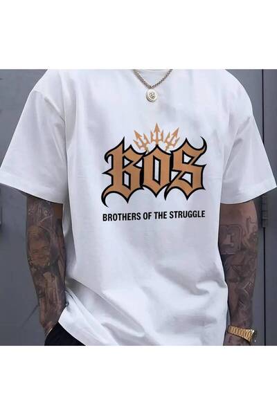 2mcup تي شيرت رجالي بياقة دائرية بتصميم جرافيكي جوثي جريء BOS Brothers of the...