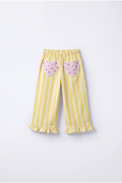Leni Kids Kız Çocuk Sarı Çizgili Kalp Detaylı Pantolon