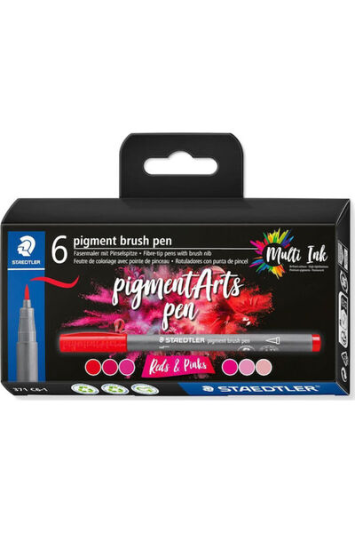 Staedtler Σετ Πινέλων Ζωγραφικής Multiink Pigment Arts 6 Τεμάχια Κόκκινο & Ρο...